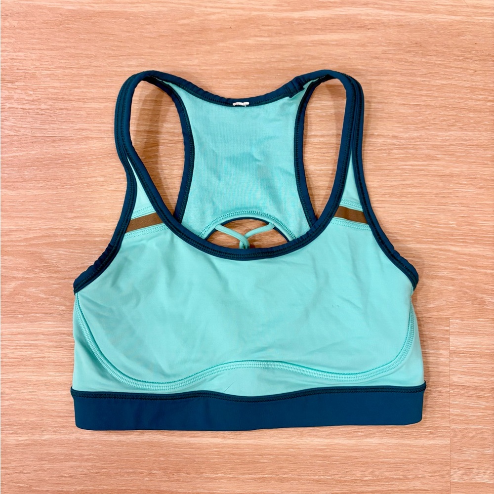 Lululemon Free To Be Serene Bra Teal Mint Blue Trim Strappy Size 4 Pilates Yoga